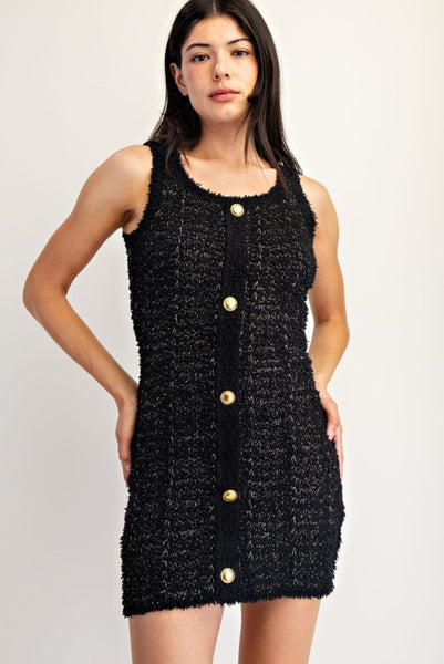 Black and Gold Knit Square Neck Dress