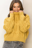 Mustard Colored Cable Knit High Neck Sweater