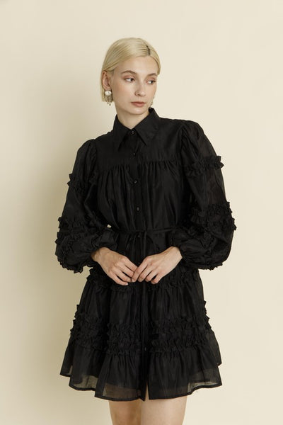 Black Ruffled Shirt Dress