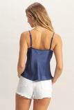 Navy Cowl Neck Satin Cami