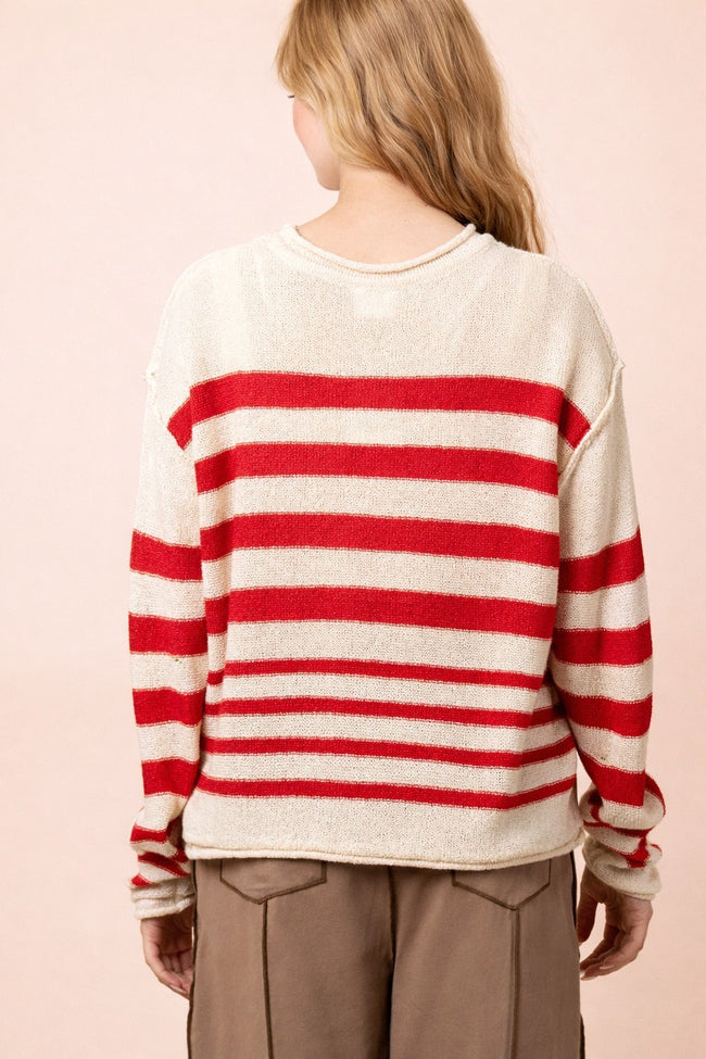 Red Striped Oversized Knit Sweater