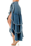 Frayed Denim Ruffled Wrap Skirt