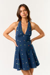 Floral Denim Halter Mini Dress