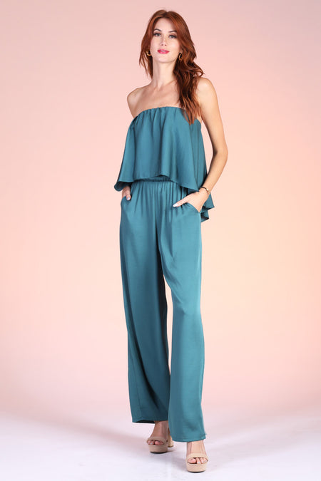 Olive Colored Sleeveless Wide Leg Jumpsuit