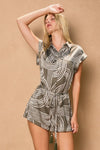Olive Abstract Button Down Romper