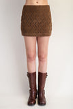 Brown Crochet Suede Mini Skirt