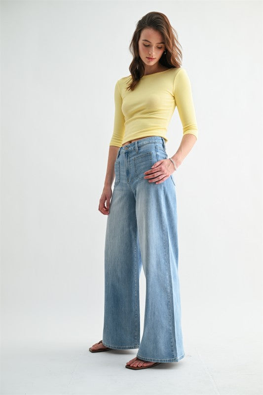 Sara High Rise Wide Leg Patch Pocket