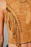 Camel Faux Suede Fringe Top