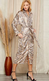 Snake Skin Print Satin Button Down Dress