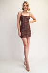 Brown Gold Rhinestone Mini Dress