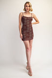 Brown Gold Rhinestone Mini Dress