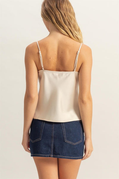 Cream Cowl Neck Satin Cami