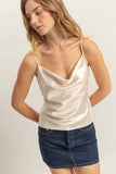 Cream Cowl Neck Satin Cami
