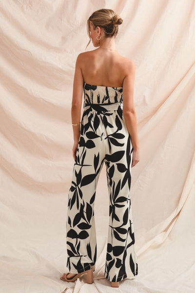 Black & White Printed Smocked Jumpsuit