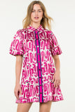 Puff Sleeve Contrast Trim Print Dress