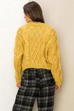Mustard Colored Oversized Cable Knit Cardigan Sweater