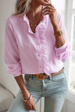 Pink French Striped Print Ruffle Trim Button Down