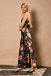 Nightfall Floral Strapless Bias Cut Maxi Dress
