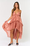 Peach Layered V-Neck Ruffle Dress