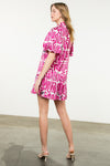 Puff Sleeve Contrast Trim Print Dress