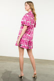 Puff Sleeve Contrast Trim Print Dress