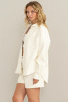 Cream Colored Faux Leather Oversized Shacket