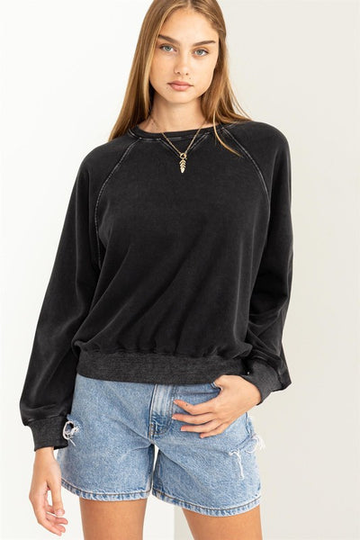 Black Colored Long Balloon Sleeve Sweatshirt