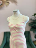 Cream and Pink Striped Knit Strappy Mini Bodycon Dress