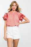 Red Colored Textured Sleeve Gingham Top