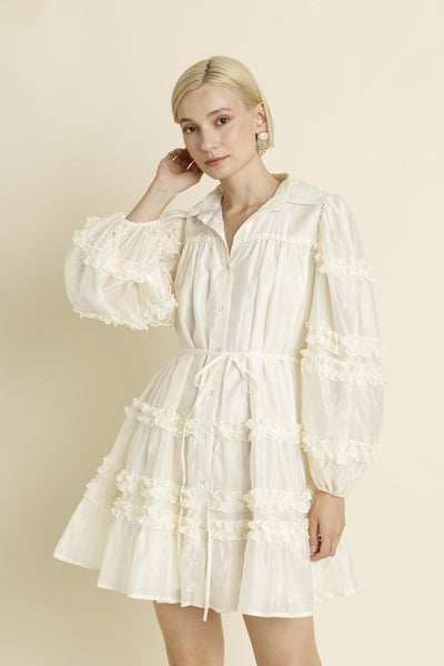 Ivory Ruffled Shirt Dress