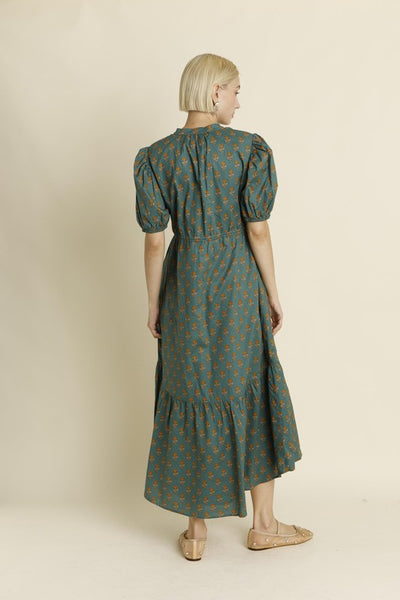 Green Midi Dress with Waist Ties