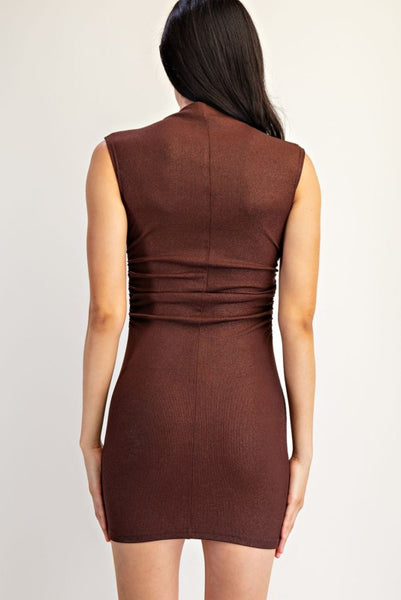 Brown Sleeveless Shimmer Bodycon Mini Dress
