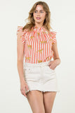 Coral Striped Cheetah Detail Blouse