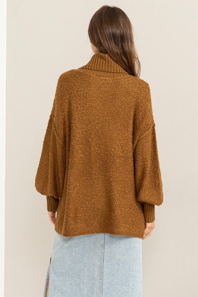Pale Brown Colored Long Sleeve Oversized Turtleneck