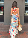 Printed Italy Maxi Halter Dress