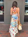 Printed Italy Maxi Halter Dress