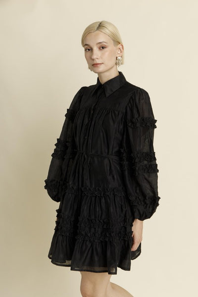 Black Ruffled Shirt Dress