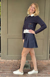 Denim Knit Patch Long Sleeve W/ Denim Skirt Set