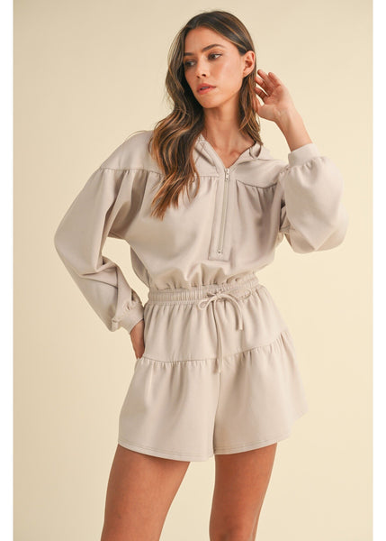 Stone Front Zip Hooded Romper