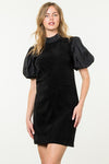 Black Puff Sleeve Corduroy Midi Dress