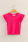 Raspberry Ruffle Sleeve Round Neck Top