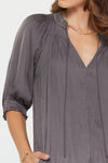 Charcoal Tied Front Short Sleeve Blouse