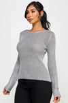 Silver Round Neck Long Sleeve Sweater