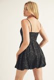 Black Embroidered Floral and Sequin A Line Mini Dress