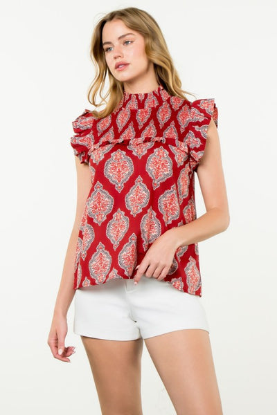 Smoked Neck Print Top
