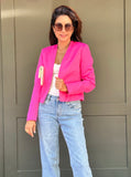 Pink Colored Solid Short Length Blazer