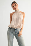 Champagne Mock Neck Blouse Top