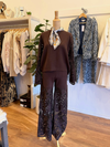 Brown Detailed Long Sleeve Shirt and Pant Set