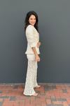 Ivory Woven Blazer and Pant Set with Gold Buttons