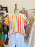Pink,Yellow and Orange Striped Blouse